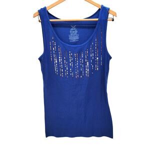 Y2K 00s grunge streetwear Sparkly Tank 2X Ribbed Sleeveless Scoop Neck Sequin